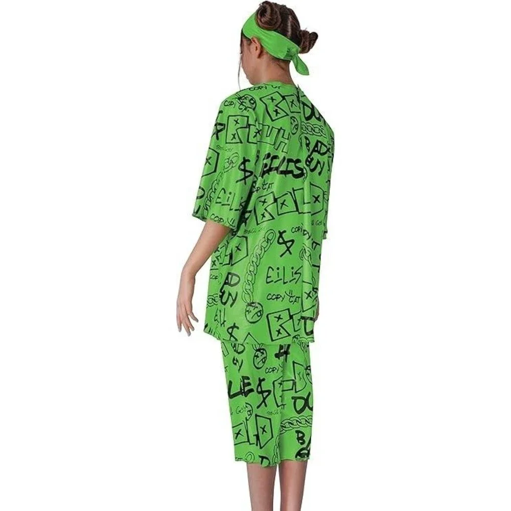 Billie Eilish Kids Costume – Big Green Outfit w/ Mask Headwrap, Child L (10-12) - Picture 10 of 14
